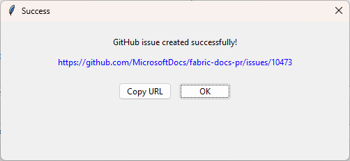 UI after creating a GitHub issue.